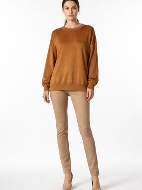 aerie Oversized Teddy Plush Soft Crewneck Sweater in Camel Brown/Orange Sz Large